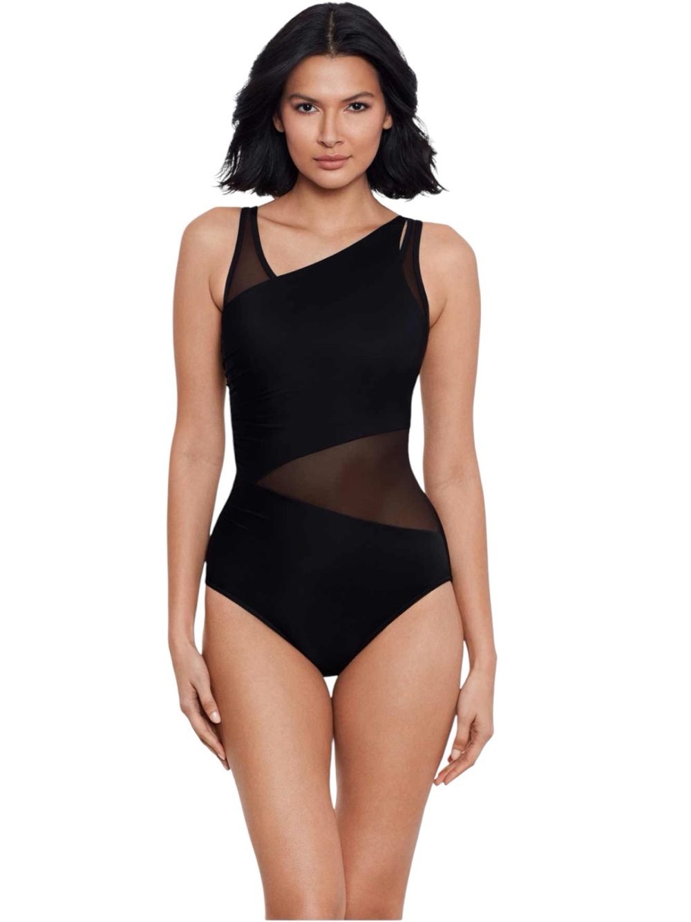 Miraclesuit AZURA Mesh One Piece Swimsuit Size 16 Black Underwire Slimming NEW